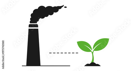 Factory pollution versus green plant: a concept of environmental impact.