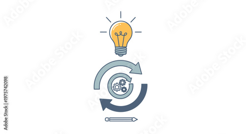 Conceptual illustration of an idea being developed with a lightbulb and gears