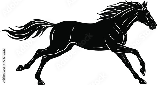Black Horse Running Silhouette Vector | Galloping Stallion Equine Graphic Black Isolated