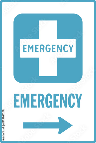 Emergency First Aid Medical Sign with White Cross Icon on Blue Background