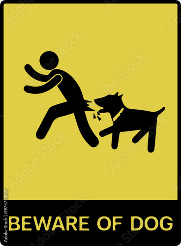 Warning Sign Beware of Dog with Stick Figure Illustration