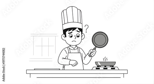 Chef questioning cooking process illustration