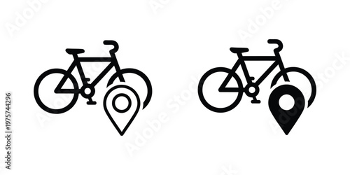 Bicycle with map location pins, black symbols set bike