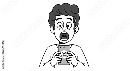 Person receiving bad news on smartphone shocked face expression illustration