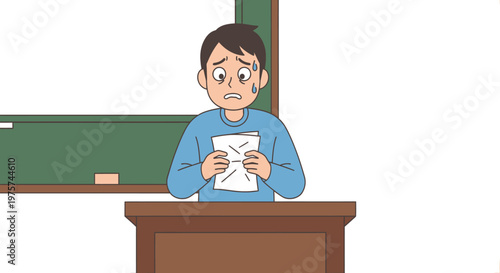 Student presenting paper nervous classroom setting