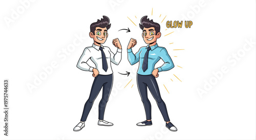 Transformation concept illustration depicting improved self presentation and development