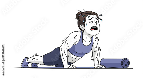 Woman exercising workout yoga mat cartoon illustration