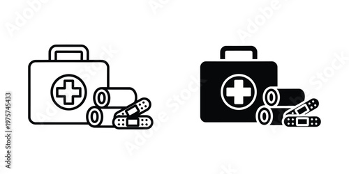 First aid kit with medical bandages and gauze rolls set