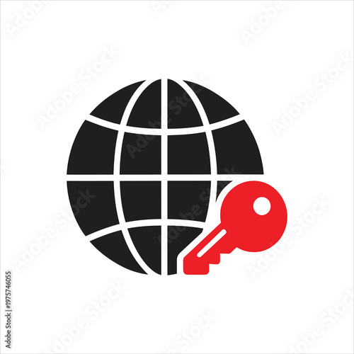 Vector of earth globe with key. Symbol of social engineering