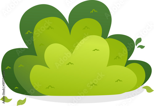 Vibrant Green Cartoon Bush Illustration with Fallen Leaves. Isolated Nature Element.