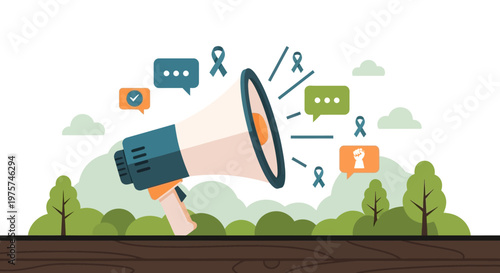 Megaphone with speech bubbles icons loud.