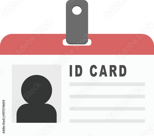 Identification Badge with Photo Placeholder and Clip, features a red header with the text "ID CARD", a circular silhouette photo placeholder, and horizontal lines for personal data.