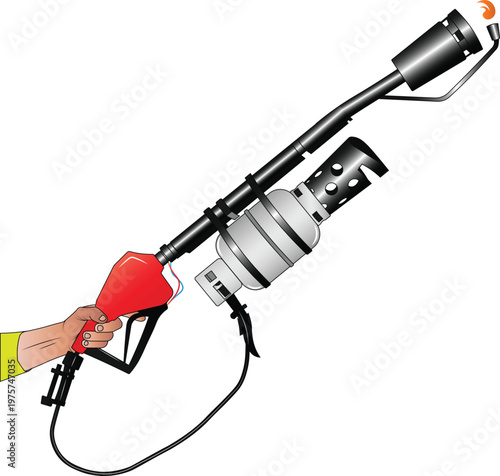 illustration of a man's hand holding a flame thrower