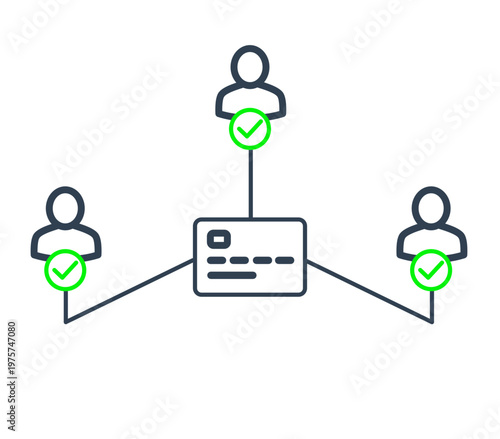 Flat Line Art Concept of a Shared Credit Card and Multi-Signature Payment System Featuring KYC Verified Authorized Users