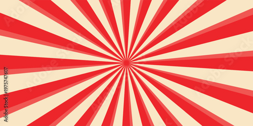 Circus background and spiral retro rays vector pattern. Vintage poster of red white sun or star burst radial lines with grunge texture, circus, carnival, summer fair or chapiteau backdrop,eps.10