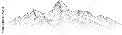 Ganesh Himal detailed line art vector, engraved Himalayan mountain illustration