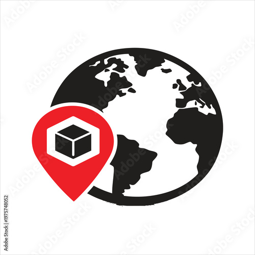 Earth Globe Map Marker Cube Icon Vector. Supply Chain Illustration. Global Logistics Shipping Service Logo Symbol.