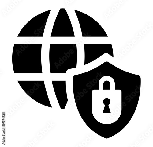 Global Security Lock Icon. Globe with Shield and Lock, Secure Network Concept