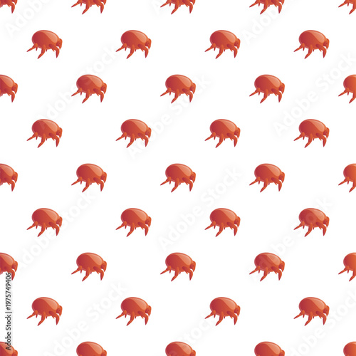 Red clover mites creating a repeating pattern on white background, symbolizing pest control and infestation