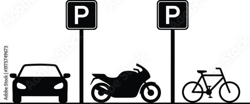 Public parking vector icon for car, motorbike and bicycle sign symbol illustration.