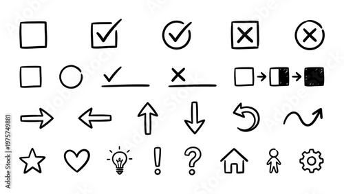 Simple Handdrawn Shape Element Icon Set Collection with Square Circle Arrow