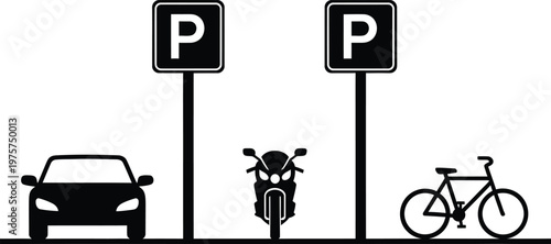 Public parking vector icon for car, motorbike and bicycle sign symbol illustration.