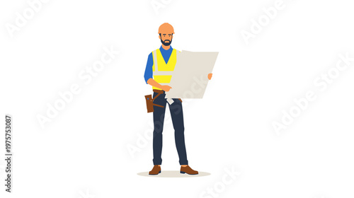Civil Engineer Holding Blueprint Plan Vector Illustration for Architecture