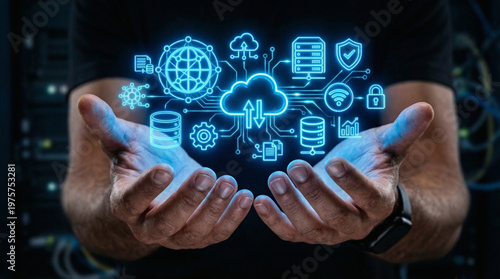 businessman's hand touching a virtual screen
