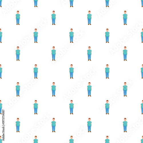 Overweight men forming seamless pattern on white background for health and lifestyle concepts