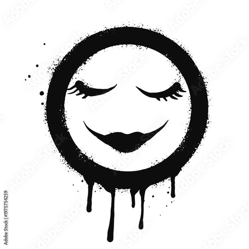 Woman Smiling face emoticon character. Spray painted graffiti smile face with love in black over white. isolated on white background. vector illustration