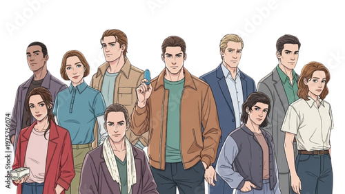 Diverse Young Adults Character Illustration – Modern Multicultural People Group, Fashion Style Portrait, Inclusive Society Concept