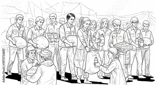 a group of people in a line