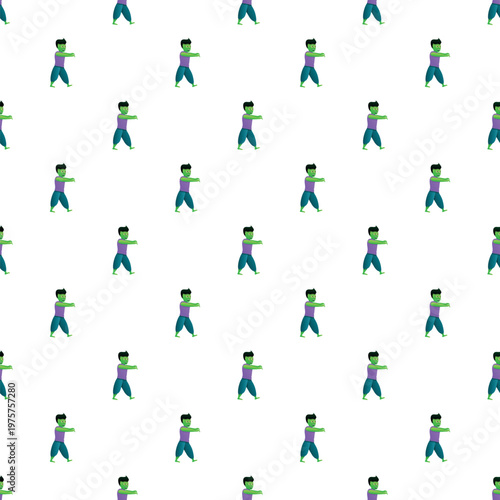Green skinned zombie character walking in a repeating pattern for halloween or horror themes