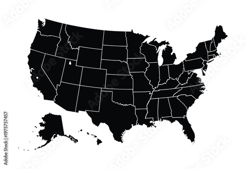 Vector map of the united states showing state boundaries in detail