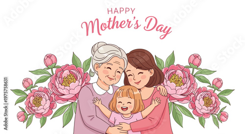 A heartwarming illustration of a grandmother mother and daughter embracing