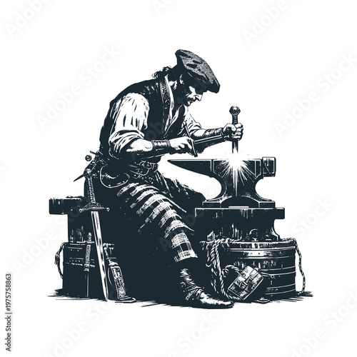 Medieval blacksmith in workshop