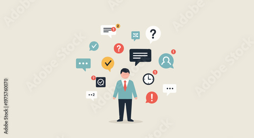 Businessman surrounded by social media and communication icons