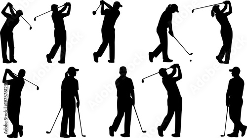 Golf player silhouette vector set collection