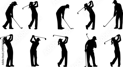 Golf player silhouette vector set collection