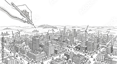 Cityscape drawing with pen