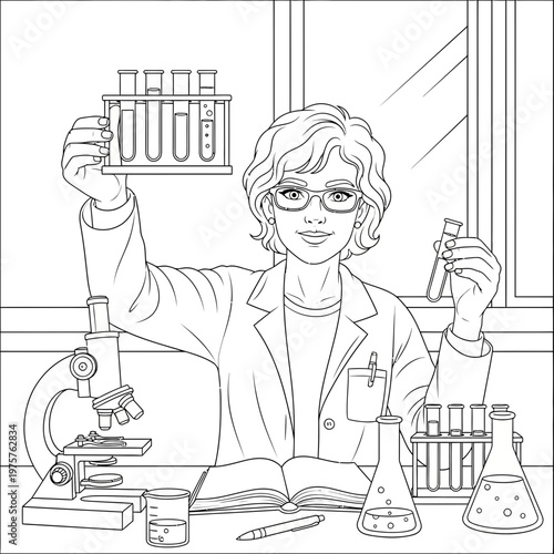 Happy Female Scientist Holding Test Tubes in Professional Lab Environment