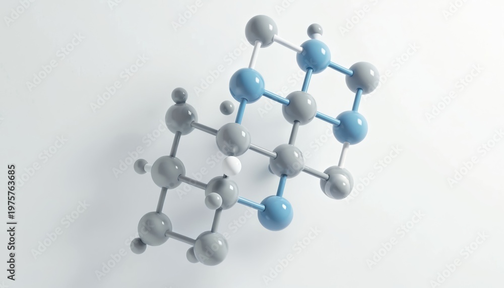 Obraz premium 3D chemical molecular model showing atomic bonds. Simple representation of desipramine molecule structure. Used in pharmacology and chemistry science.