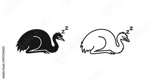 Sleeping Emu Birds Icon Design - Cute Cartoon Illustrations Vector