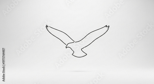 Bird in flight with outstretched wings on gray background freedom symbol simple line art