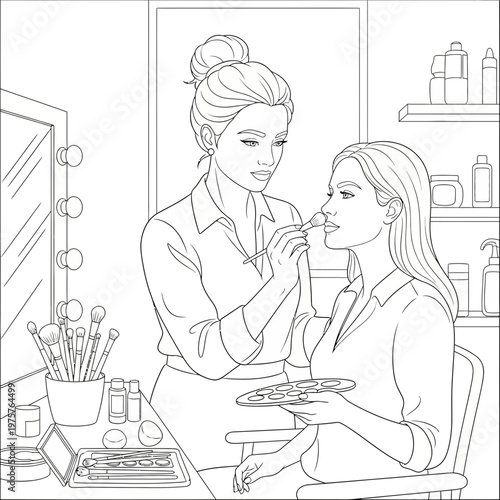 Professional Makeup Artist Applying Cosmetics to a Client in a Beauty Studio