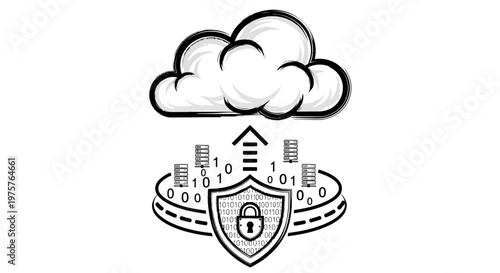 Cloud computing security shield with binary code
