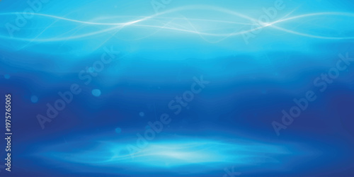 Abstract background featuring soft glowing light waves moving through deep blue ocean waters