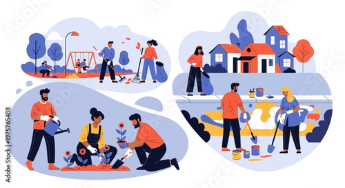 Community clean up volunteers working together