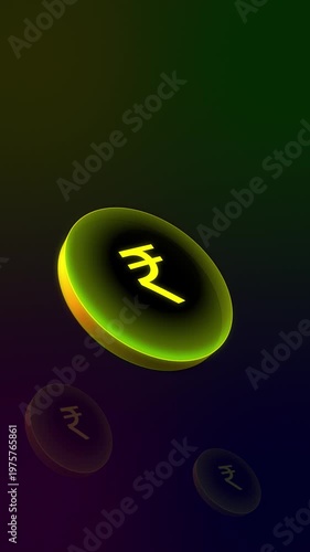 Rupee India Currency Transparent Glass Glow Effect Popup Animation Vertical 4K Video