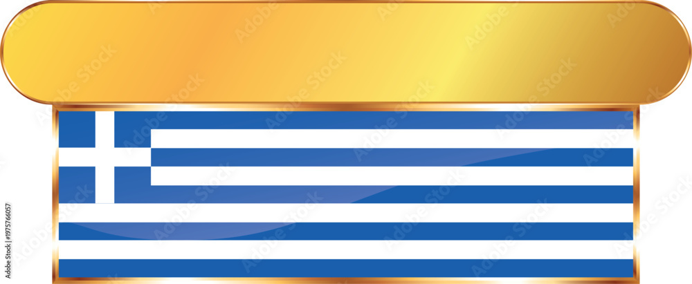 Obraz premium Glossy golden banner with empty space for text above rectangular frame with Greece flag